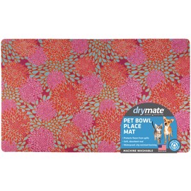 Drymate Pet Bowl Placemat, Dog & Cat Food Feeding Mat - Absorbent Fabric, Waterproof Backing, Slip-Resistant - Machine Washable/Durable (USA Made) (12” x 20”) (Rejuvenation Pink Flowers)