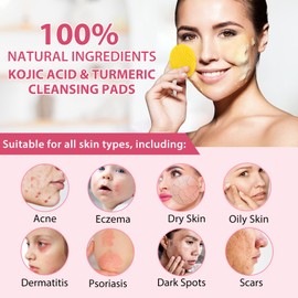Kojic Acid and Turmeric Pads, 60pcs Turmeric Kojic Acid Cleansing Pads, Facial Sponges for Cleansing, Balance Skin Oil And Water,Gentle & Non-Irritating