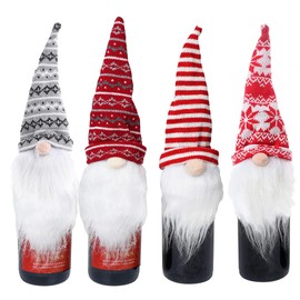 Doiaz Cubiertas Navideñas para Botellas De Vino, Paquete De 4 Gnomos Hechos A Mano, Adornos Decorativos para Botellas De Vino para Vacaciones, Navidad, Año Nuevo, Decoración De Mesa, Regalo De Fiesta