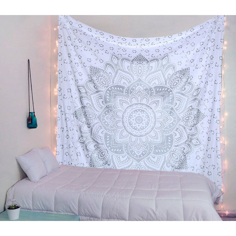 raajsee Grey Mandala Tapestry Bedroom Aesthetic - Indie Wall Tapestry