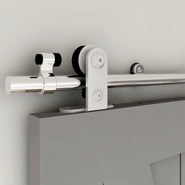 CCJH 8 FT Stainless Steel Sliding Door Hardware Kit, Top Mount Wooden Door Hardware for Double Door, Fit 24" Wide Door Panel, J Style