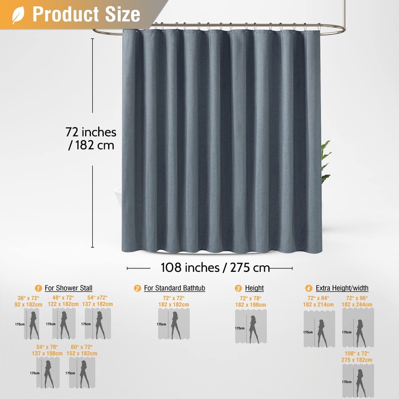 BTTN Extra Wide Shower Curtain - 108 x 72 Inch