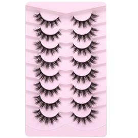JIMIRE Faux Mink Lashes Fluffy Cat Eye False Eyelashes Natural Look Manga Lashes 15MM Wispy Fake Lashes Look Like Eyelash Extensions Pestañas 8 Pairs Pack