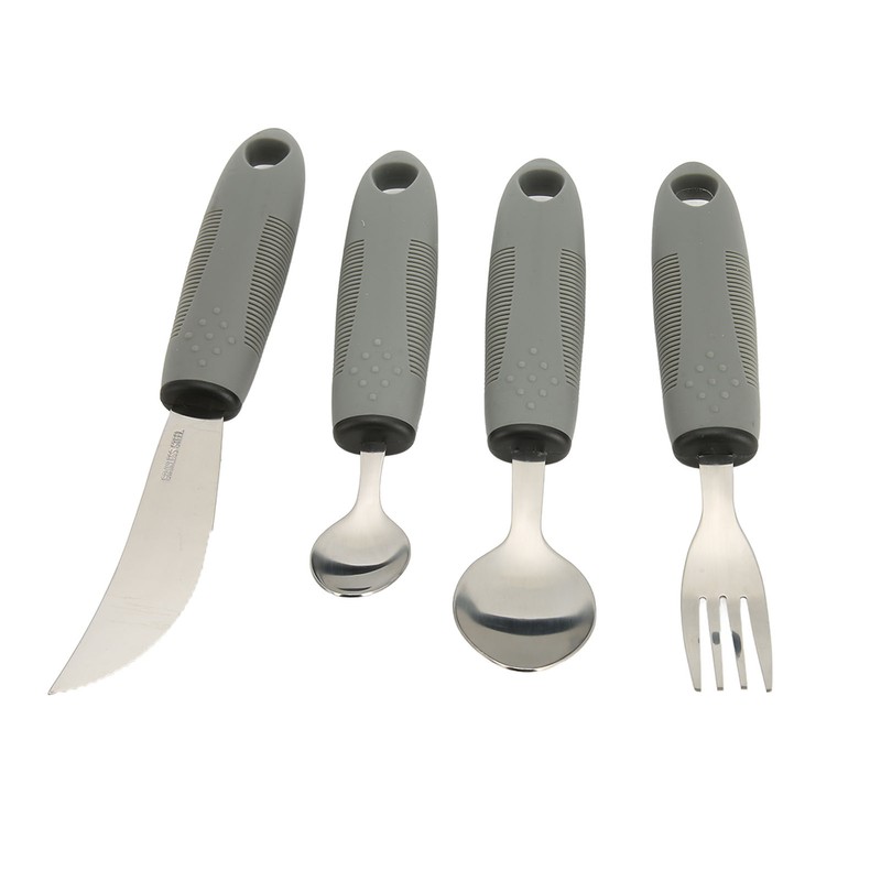 4pcs Adaptive Utensils Knife Fork Spoons Weighted Wide Handles Grey