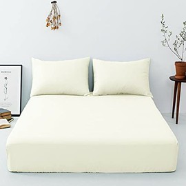 Extra Deep Fitted Size 16"/40 CM Percale Single, Double, King, Super King Sheets (Cream, Double)