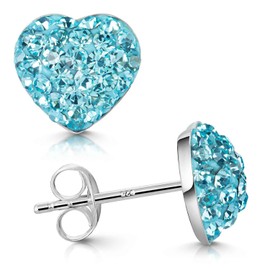 MATERIA by Matthias Wagner Crystal Heart Stud Earrings Silver 925 Women Girls in 7 Colours, Crystal, Crystal