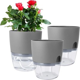 DHSUN Self-Watering Flower Pot, Herb Pot, Kitchen Set, Windowsill, Self-Watering, Flower Pot with Watering System, Planters (Black)
