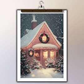 GSPQAZ Snowy Christmas Cottage Wall Art - Cozy Holiday Canvas Print for Vintage Christmas Decor 12x18inch-Unframed