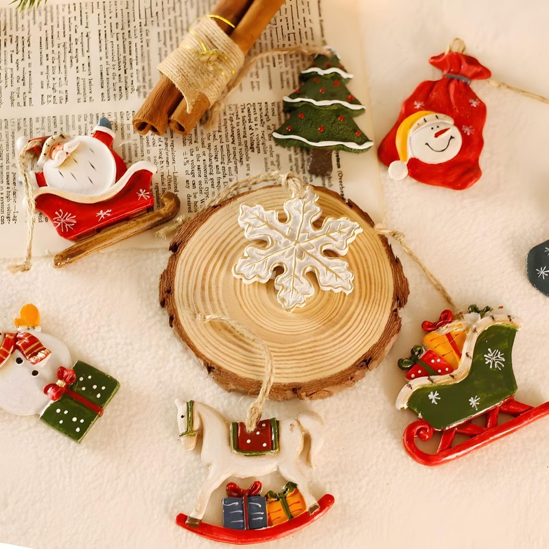 Christmas Tree Decorations, Resin Snowflake Snowman Sock Sled Christmas Tree
