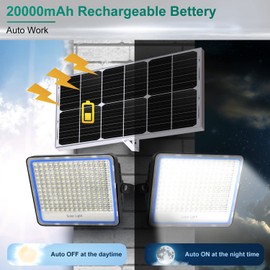 Gebosun 2 Pack 100W Solar Flood Light Outdoor, 13000LM 6000K LED Solar Security Light, IP67 Waterproof Dusk to Dawn Solar Light with Remote Control, Bright Solar Yard Light for Garden Farm