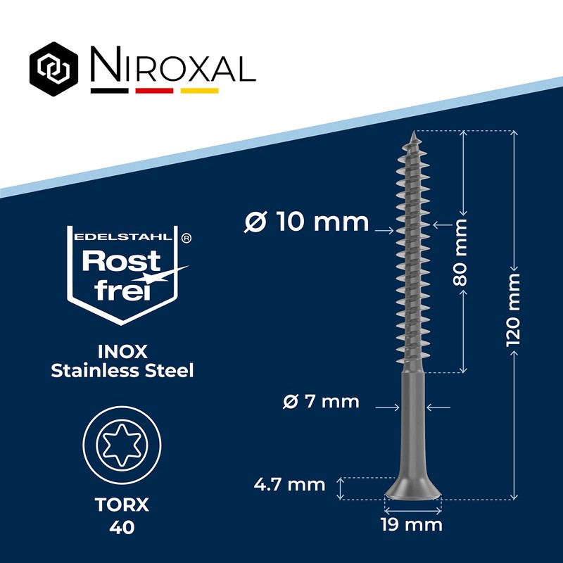 Wood Screws Torx Screws 10 x 120 Stainless Steel V2A