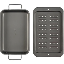 GoodCook Everyday Broiler Baking Pan with Built-in Handles Nonstick Warp-Resistant Heavy-Gauge Steel Construction Even-Heating Oblong Pan with Drip Rack, 7x11-Inch, Gray