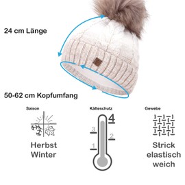 Faera Winter Hat - Warm Lined Faux Fur Bobble Hat - Fleece Lining - Winter Knitted Beanie Hat - Unisex, One Size - purple