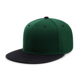 CHOK.LIDS Flat Bill Visor Classic Snapback Hat Blank Adjustable Brim High Top End Trendy Color Style Two Tone Baseball Cap (Hunter Green/Black)