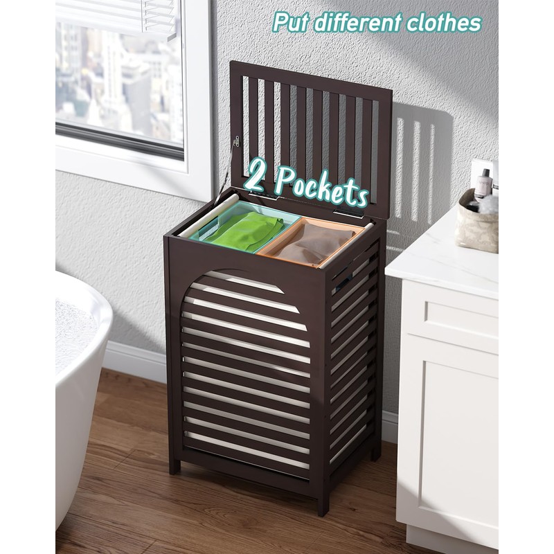 Laundry Hamper, 22.5 Gallon (85L) Bamboo Wood Clothes Laundry Basket