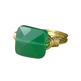 Faceted Green Onyx Square Gemstone Bead and Sterling Silver or Gold Filled Wire Wrapped Ring- Made to size 4-14