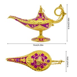 inheming Aladdin Lamp, Aladdin Magic Lamp, Gold Decoration Genius Oil Lamp, Magic Lamp of Genius Ornaments, Purple + Gold, 11 cm x 6.5 cm