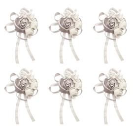 Lassos Boutique 6PC Elegant Bridal Wrist Corsages for Prom Boutonnieres Wedding Satin Rose Wristlet Hand Flower for Mother of Bride and Groom, Bride Father, Bridesmaids Gift (Silver)