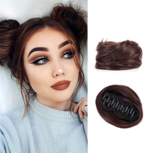 2Pcs Mini Claw Fake Space Hair Bun Clip in Messy Bun Synthetic Hair Chignon Donut Hair Bun Extensions Wig Accessory Ponytail Updo Hair Pieces for Women Girls and Kids