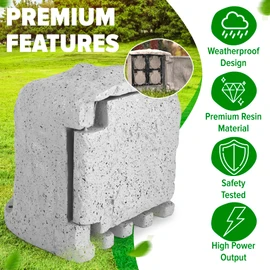 Skywin Outdoor Power Strip Weatherproof Stone Cover, 6 feet Outdoor Plug Strip Waterproof Extension Cord with 4 IP44 (Grey)