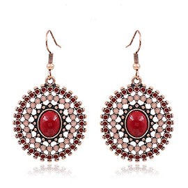 QLUYCKW Bohemian Vintage Disc Earrings Color Rhinestone National Style Dangle Drop Earrings for Women Jewelry Gifts (Fireworks Red)