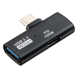 Sanwa Direct Conversion Adapter USB A to C L-shaped Charging Compatible PD100W USB 10Gbps Apple ProRes Compatible Charging While Converting Connector Type-C Black 500-USB091