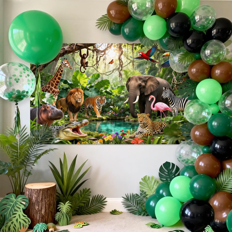 Avezano Jungle Backdrop Safari Party Decorations Rainforest Animals Banner