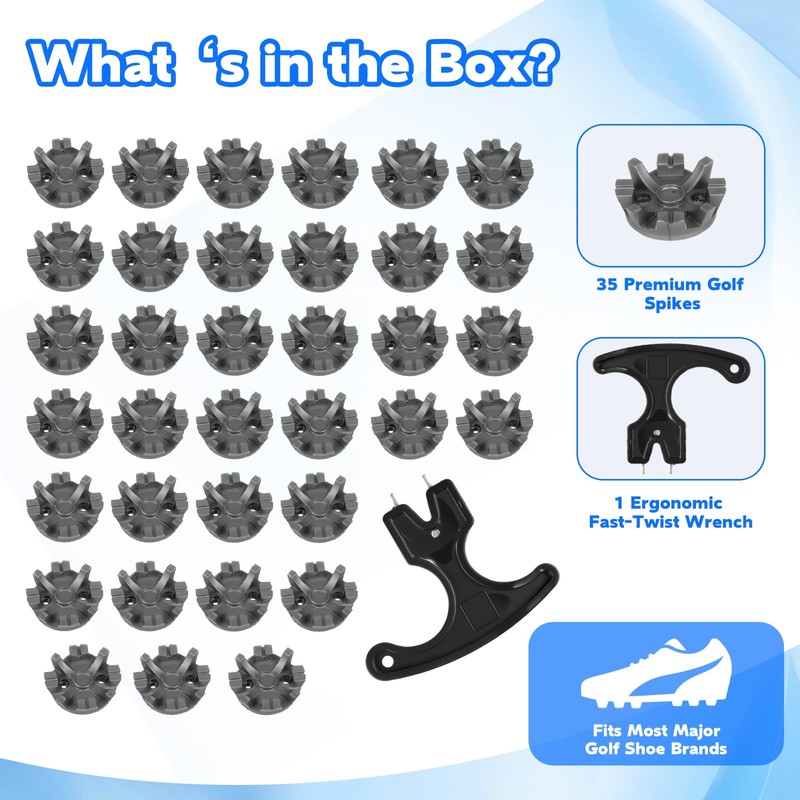 35-Piece Golf Shoe Spikes Kit – Compatible with M6 Threads