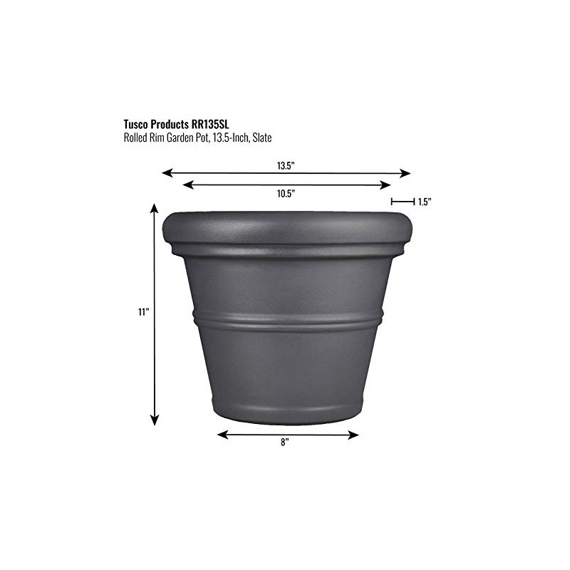 Tusco RR135SL Rolled Rim Planter, 13.5", Slate
