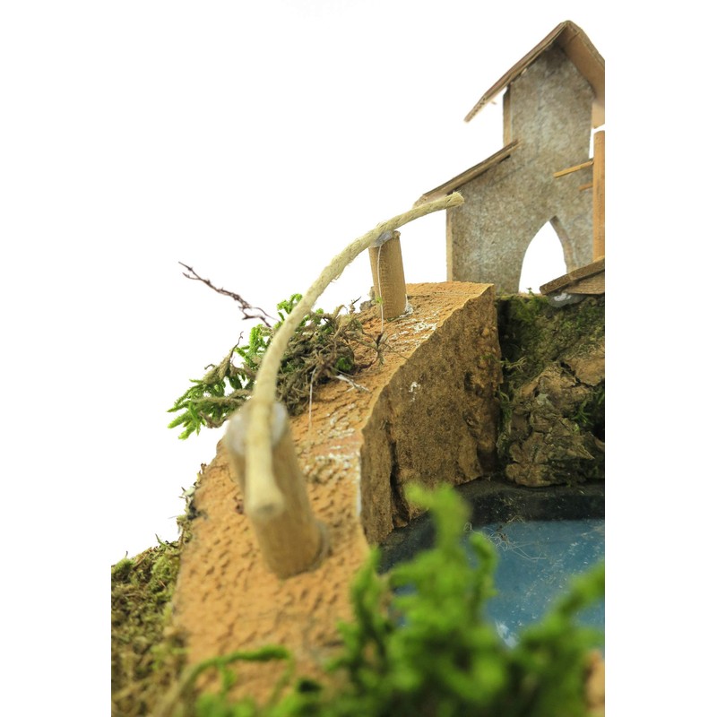 Bertoni Wooden Mountain Lake with Bridge and Tree, Wood, Multi-Colour,