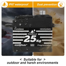 HobbyPark Waterproof RC Servo High Torque Coreless Motor Metal Gear RC Digital Servo Parts for 1/8 1/10 RC Crawler SCX10 TRX4 RC Truck RC Car Buggy RC Basher Control Angle 90°-180° (25kg Torque)