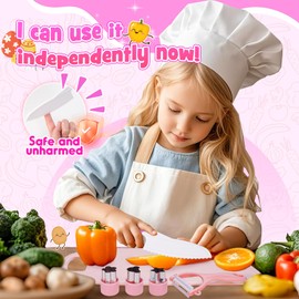 9 Pcs Kids Safe Knife Set for Real Cooking, Kids Kitchen Knife Set with Cutting Board,Crinkle Cutter,Sandwich Cutter, Montessori Kitchen Tools for Toddlers Kid 3-10 Years Old Girl Boy Birthday Gifts