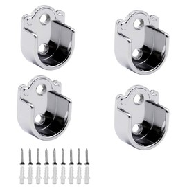 PEAK-EU 4 Pack Stainless Steel Closet Pole Sockets Flange Socket for Wardrobe Bracket Showe Curtain Rod Easy Installation Or Quick Removal with Screws (25mm)