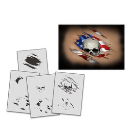 UMR-Design AS-233 USA Schädel riss Step by Step Airbrushschablone Größe M
