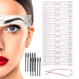 Pack of 12 Eyebrow Shaped Cards, with 10 Black Eyebrow Brushes, Beginners Auxiliary Brow Drawing Tools, Head-Mounted Eyebrow Shapes, Makeup Aids