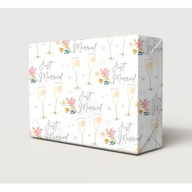 2 Sheets Just Married Mr & Mrs Wrapping Paper Beautiful Classy And Elegant Flowers Champagne Glasses Design Happy Special Couple Bride Groom Giftwrap