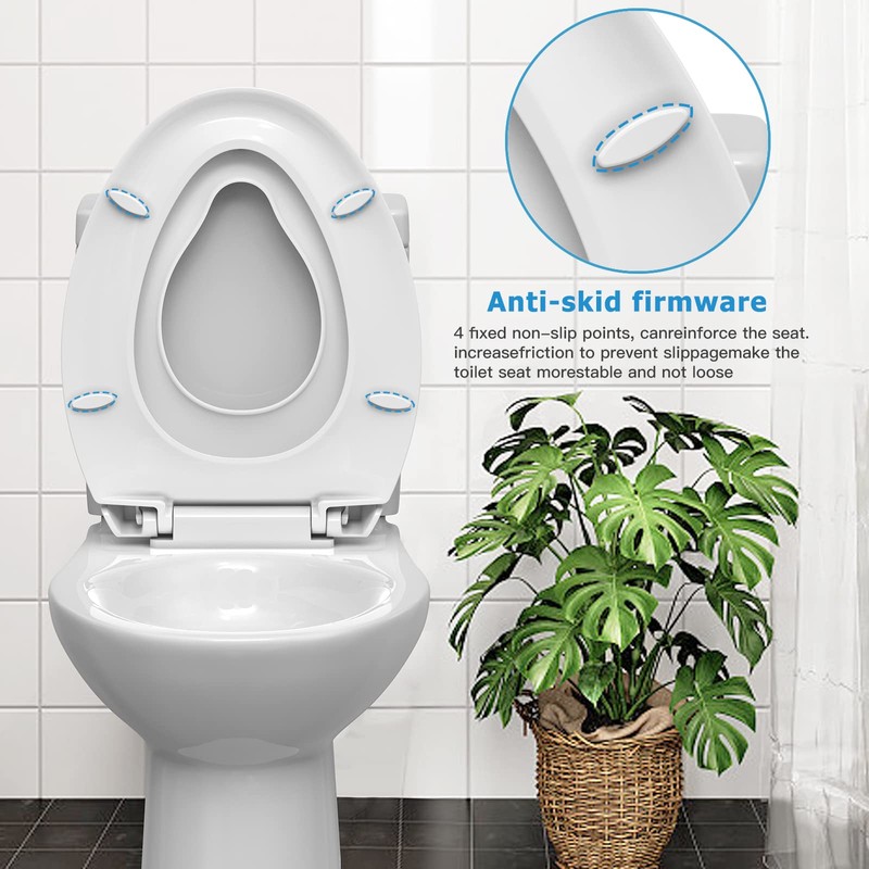 Toilet Seats Elongated, Toddler Potty Training Seat Built-In, Quiet-Close Lid,