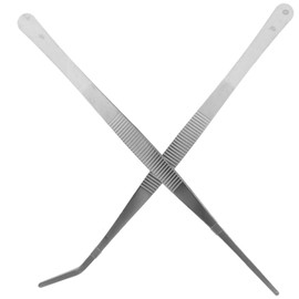 Parliky Professional Stainless Steel Tweezers Set 2pcs 25cm Angled Feeding Curved Nippers for Reptiles