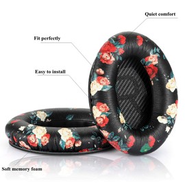 Cypher.V Almohadillas para Orejas de Repuesto para Auriculares Bose de, compatibles con Quietcomfort QC2 QC15 QC25 QC35 Ae2 Ae2i Ae2w Sound True/SoundLink Around Ear Headphones 1 par, Negro Floral