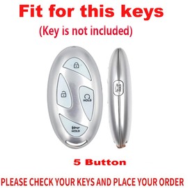 TECART genuine cowhide leather Key Fob Cover with Keychain Fit for Hyundai Grandeur Ioniq 6 KONA 2023 Key Case Cover Key Shell Holder 5 Button White
