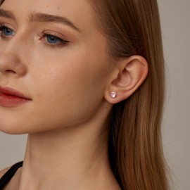 JotCa White Gold Cubic Zirconia Stud Earrings Hypoallergenic Stainless Steel CZ Earrings Multicolor Round Birthstone Stud Earrings for Women Birthday Jewelry Pink