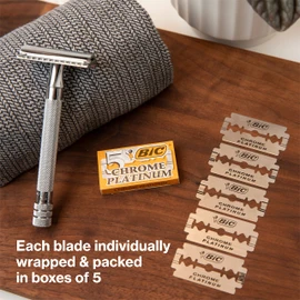BIC Chrome Platinum, Double Edge Safety Razor, Disposable Single Blades, Stainless Steel, Pack of 10