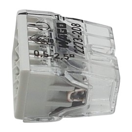 Pack of 10 Wago 2273-208 Compact Connectors for Junction Boxes, Diameter 0.5 - 2.5 mm², 8-Pin, Transparent/Light Grey