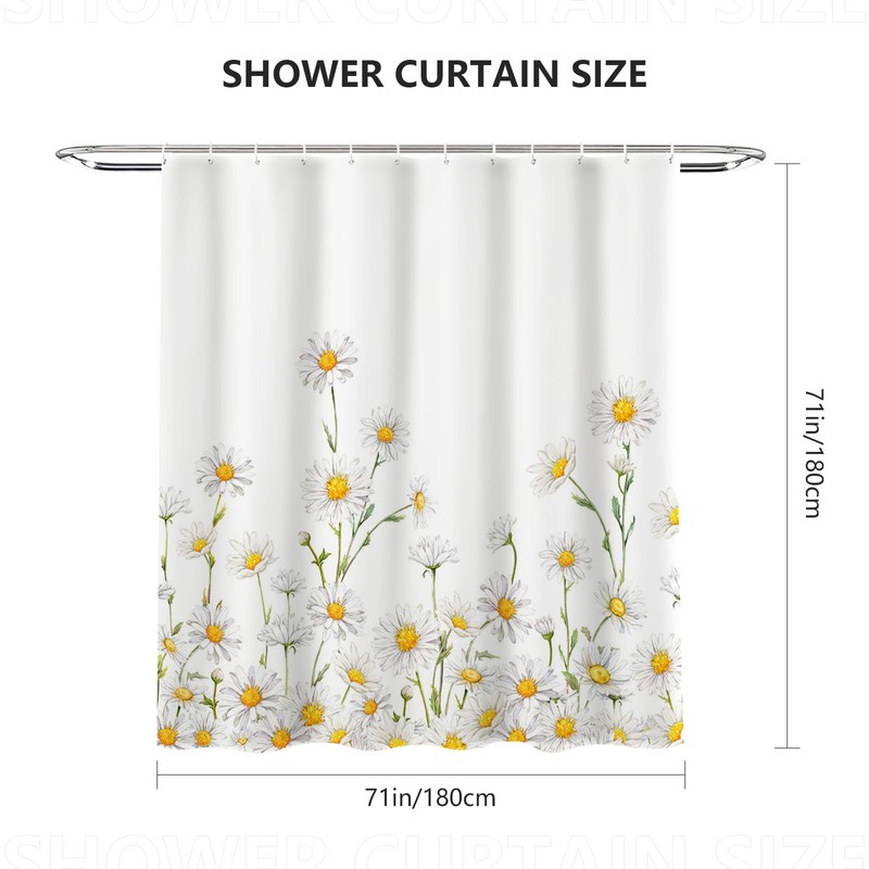 AIBIIN White Daisy Shower Curtain Spring Floral Rustic Farmhouse Blossom
