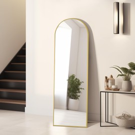 MELOMOIR Gold Mirror Full Length, 56"x18" Arched Floor Mirror Freestanding Leaning Hanging, Thin Aluminum Frame, for Living Room Bedroom Cloakroom Hallway, Gold