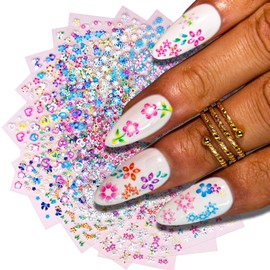 Flower Nail Art Sticker 3D Self-Adhesive Nail Art Supplies Colorful Daisy Flowers Rose Cherry Blossoms Nail Decals Floral Nail Design Butterfly Heart Nail Sticker for Acrylic Nail Decoration 30Sheets