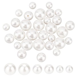 PH PandaHall Natural Shell Pearl Beads, 30pcs White Pearl Beads 6 8 10mm Round Craft Pearl Beads Half Drilled Beads Loose Spacer Bead for DIY Earrings Bracelets Necklaces Chokers Jewelry Crafts