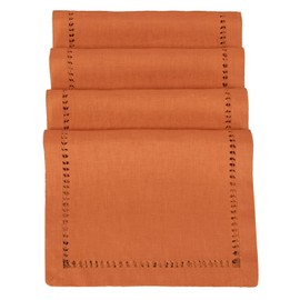 Grelucgo Farmhouse Solid Orange Color Hand Hemstitched Pure Linen Table Place-mats for Fall or Thanksgiving, 100% European Flax Fabric (12 x 18 Inch (4 Pieces))