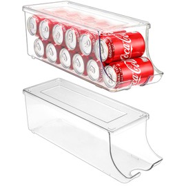 Puricon 2 Pack Soda Can Organizer Dispenser for Refrigerator, Plastic Canned Food Pop Beverage Container Holder Storage Bin with Lid for Freezer Rack Pantry Cabinet Cupboard Kitchen -Standard