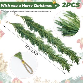 2 Pcs 6 Ft Christmas Garland, Norfolk Pine Garland Artificial Faux Greenery Garland for Holiday Christmas Decorations Indoor Mantle